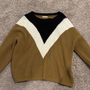 Colorblock Sweater - Black, White, and Tan